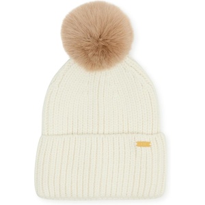 Steve Madden Women’s Wide Cuff Beanie with Pom(Ivory)