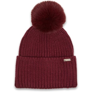 Steve Madden Women’s Wide Cuff Beanie with Pom(Plum)