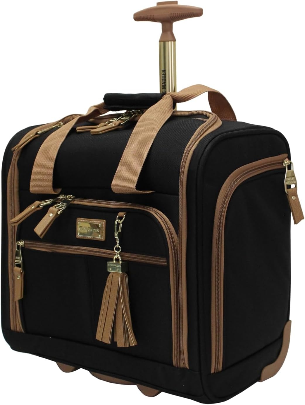 image:imageSteve Madden Designer 15 Inch Carry on Suitcase Small Weekender Overnight Business Travel Luggage Lightweight 2 Rolling Spinner Wheels Under Seat Bag for Women Shadow PurpleHarlo Black