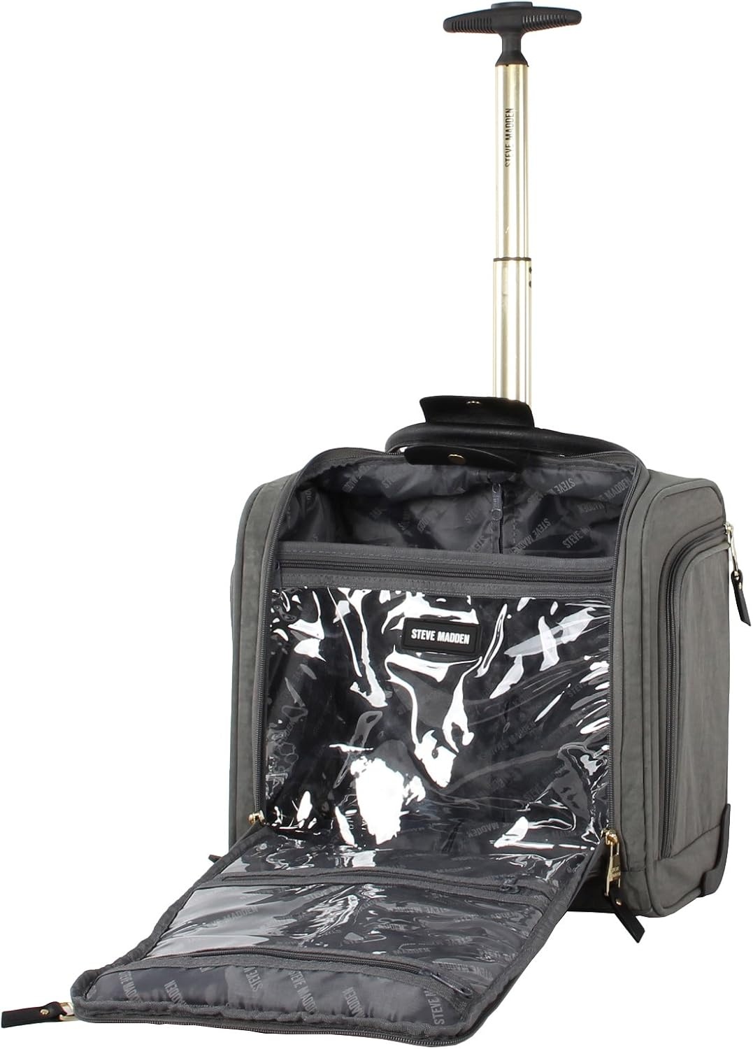 image:imageSteve Madden Designer 15 Inch Carry on Suitcase Small Weekender Overnight Business Travel Luggage Lightweight 2 Rolling Spinner Wheels Under Seat Bag for Women Shadow PurplePeekaboo Grey