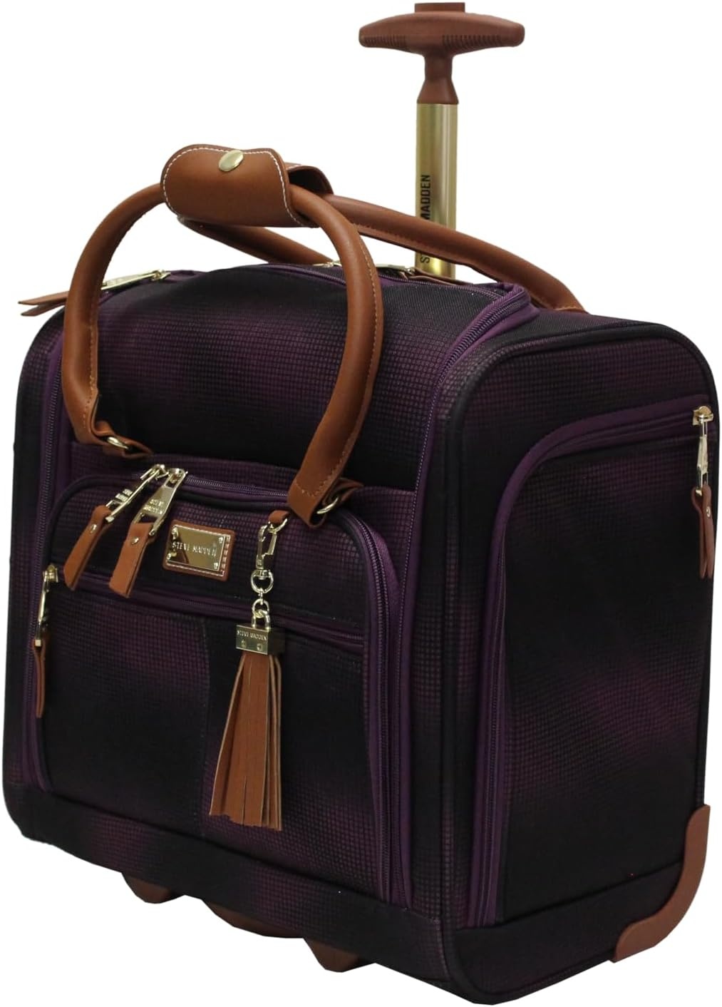 image:imageSteve Madden Designer 15 Inch Carry on Suitcase Small Weekender Overnight Business Travel Luggage Lightweight 2 Rolling Spinner Wheels Under Seat Bag for Women Shadow PurpleShadow Purple