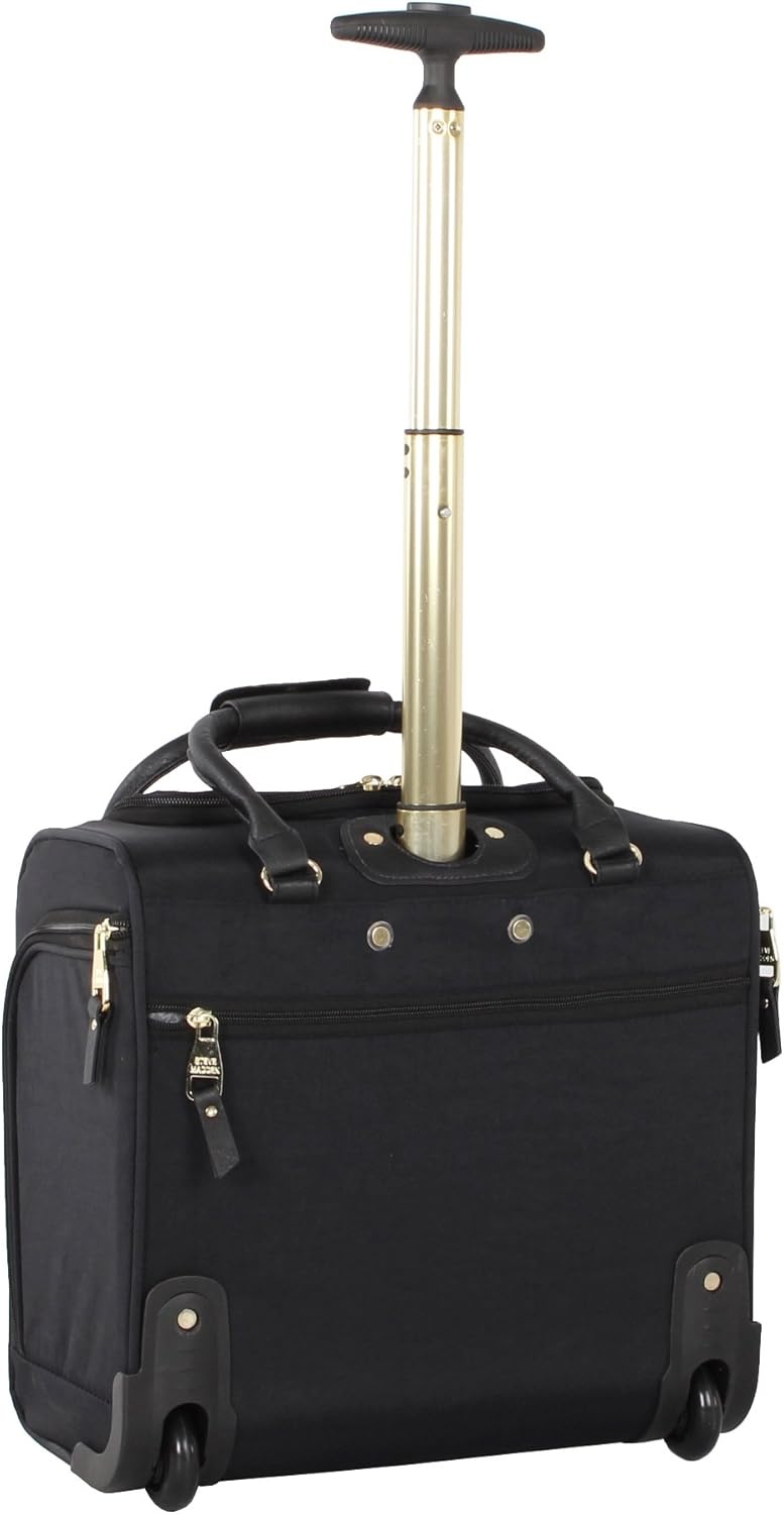 image:imageSteve Madden Designer 15 Inch Carry on Suitcase Small Weekender Overnight Business Travel Luggage Lightweight 2 Rolling Spinner Wheels Under Seat Bag for Women Shadow PurplePeekABoo Black