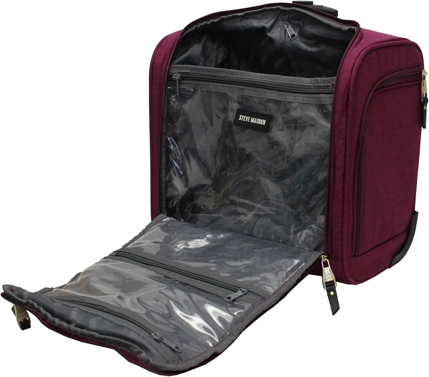 image:imageSteve Madden Designer 15 Inch Carry on Suitcase Small Weekender Overnight Business Travel Luggage Lightweight 2 Rolling Spinner Wheels Under Seat Bag for Women Shadow PurplePeekABoo Purple