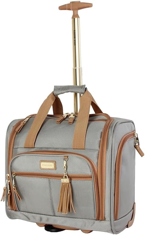 image:imageSteve Madden Designer 15 Inch Carry on Suitcase Small Weekender Overnight Business Travel Luggage Lightweight 2 Rolling Spinner Wheels Under Seat Bag for Women Shadow PurpleHarlo Gray