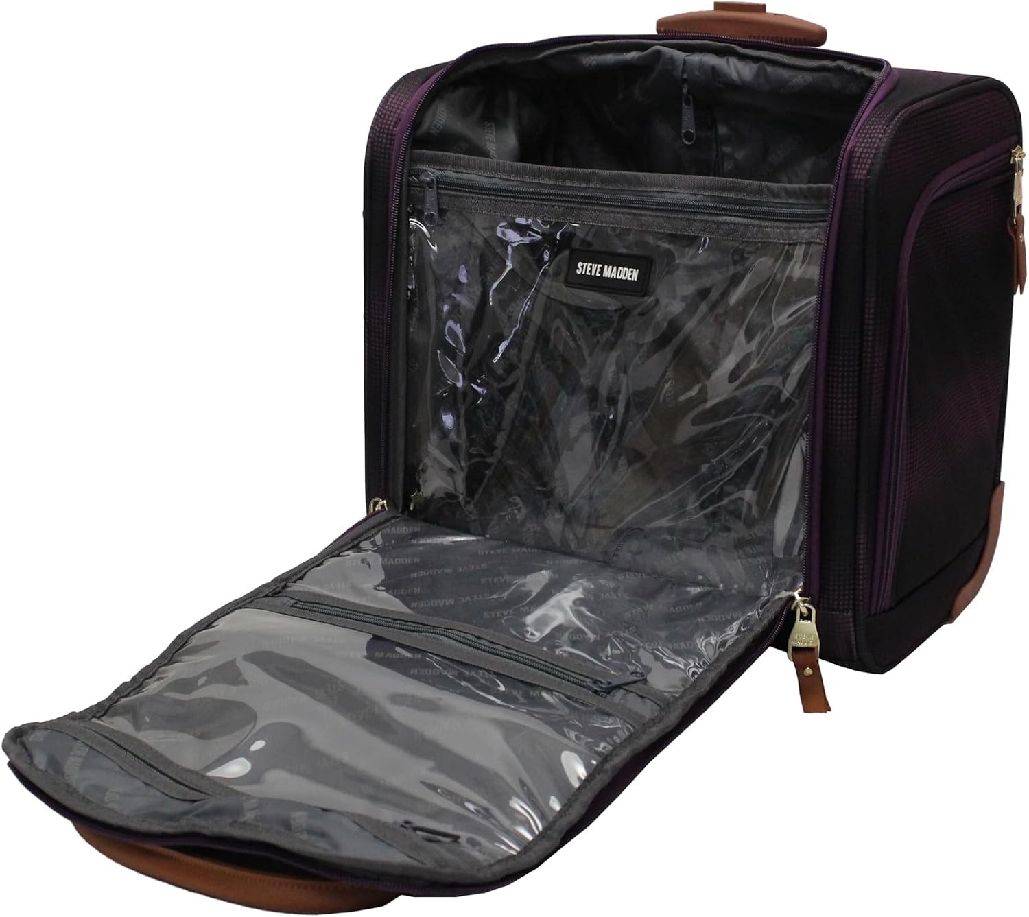 image:imageSteve Madden Designer 15 Inch Carry on Suitcase Small Weekender Overnight Business Travel Luggage Lightweight 2 Rolling Spinner Wheels Under Seat Bag for Women Shadow PurpleShadow Purple