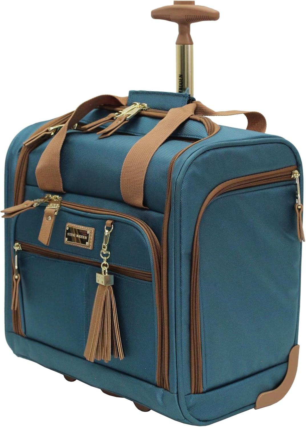 image:imageSteve Madden Designer 15 Inch Carry on Suitcase Small Weekender Overnight Business Travel Luggage Lightweight 2 Rolling Spinner Wheels Under Seat Bag for Women Shadow PurpleHarlo Teal Blue