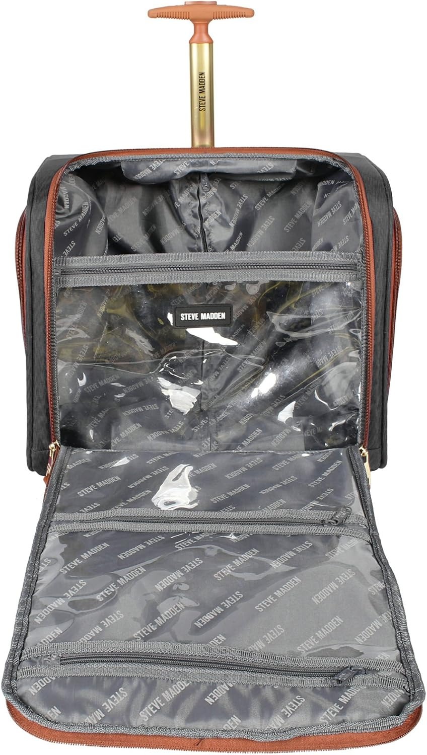 image:imageSteve Madden Designer 15 Inch Carry on Suitcase Small Weekender Overnight Business Travel Luggage Lightweight 2 Rolling Spinner Wheels Under Seat Bag for Women Black us11 SportsBlack