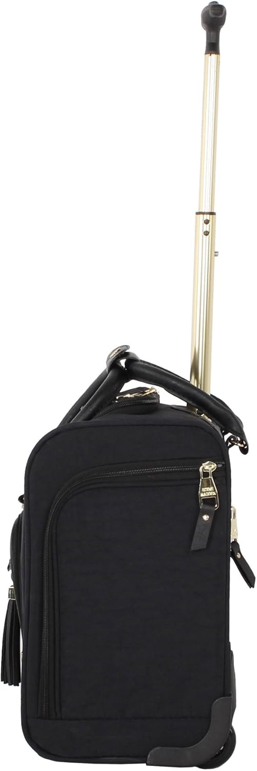 image:imageSteve Madden Designer 15 Inch Carry on Suitcase Small Weekender Overnight Business Travel Luggage Lightweight 2 Rolling Spinner Wheels Under Seat Bag for Women Shadow PurplePeekABoo Black