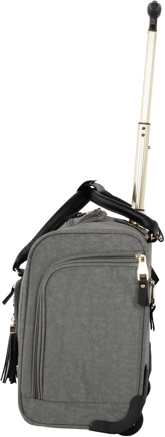 image:imageSteve Madden Designer 15 Inch Carry on Suitcase Small Weekender Overnight Business Travel Luggage Lightweight 2 Rolling Spinner Wheels Under Seat Bag for Women Shadow PurplePeekaboo Grey