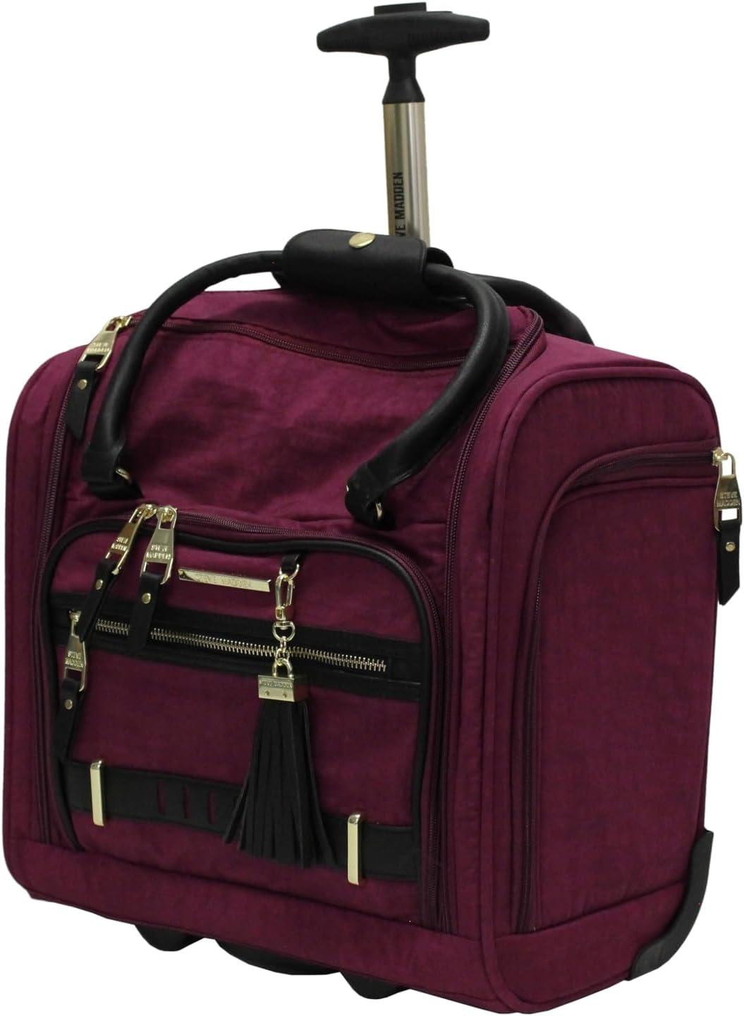 image:imageSteve Madden Designer 15 Inch Carry on Suitcase Small Weekender Overnight Business Travel Luggage Lightweight 2 Rolling Spinner Wheels Under Seat Bag for Women Shadow PurplePeekABoo Purple