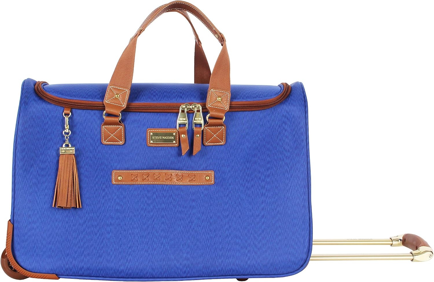 image:imageSteve Madden Designer Carry On Luggage Collection Lightweight 20 Inch Duffel Bag Weekender Overnight Business Travel Suitcase with 2 Rolling Spinner Wheels Global BlackGlobal Blue