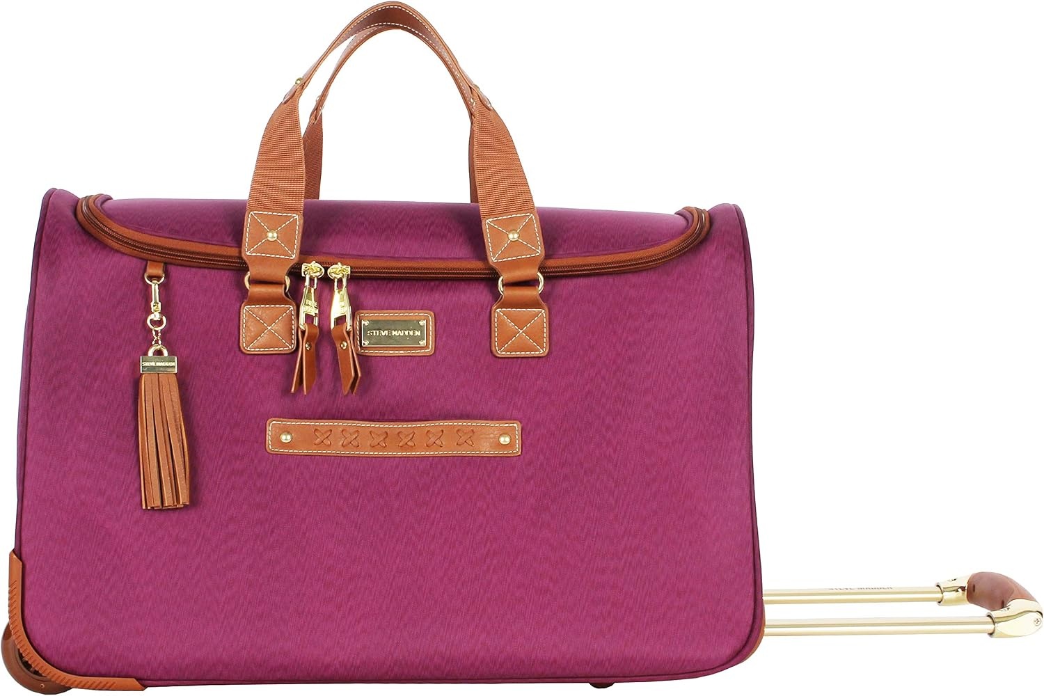image:imageSteve Madden Designer Carry On Luggage Collection Lightweight 20 Inch Duffel Bag Weekender Overnight Business Travel Suitcase with 2 Rolling Spinner Wheels Global BlackGlobal Purple