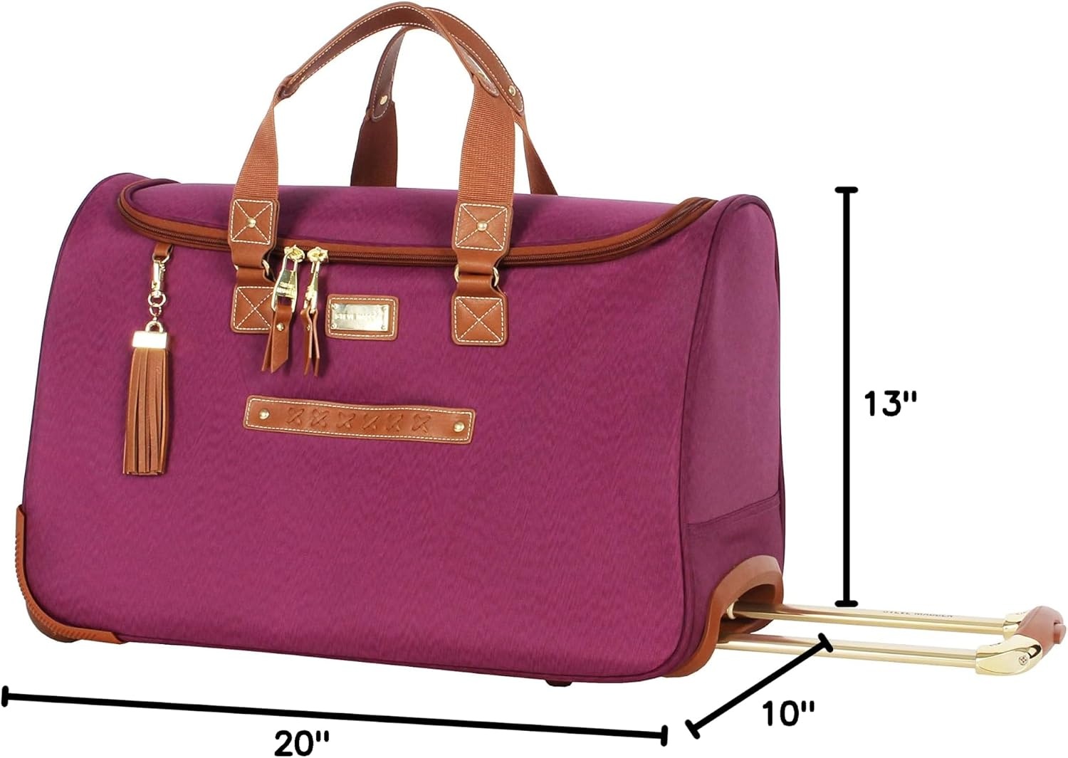 image:imageSteve Madden Designer Carry On Luggage Collection Lightweight 20 Inch Duffel Bag Weekender Overnight Business Travel Suitcase with 2 Rolling Spinner Wheels Global BlackGlobal Purple