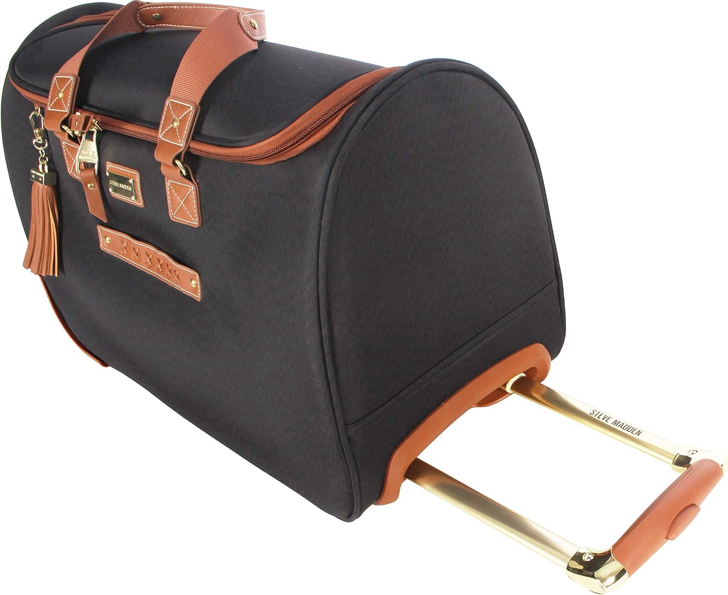 image:imageSteve Madden Designer Carry On Luggage Collection Lightweight 20 Inch Duffel Bag Weekender Overnight Business Travel Suitcase with 2 Rolling Spinner Wheels Global BlackGlobal Black