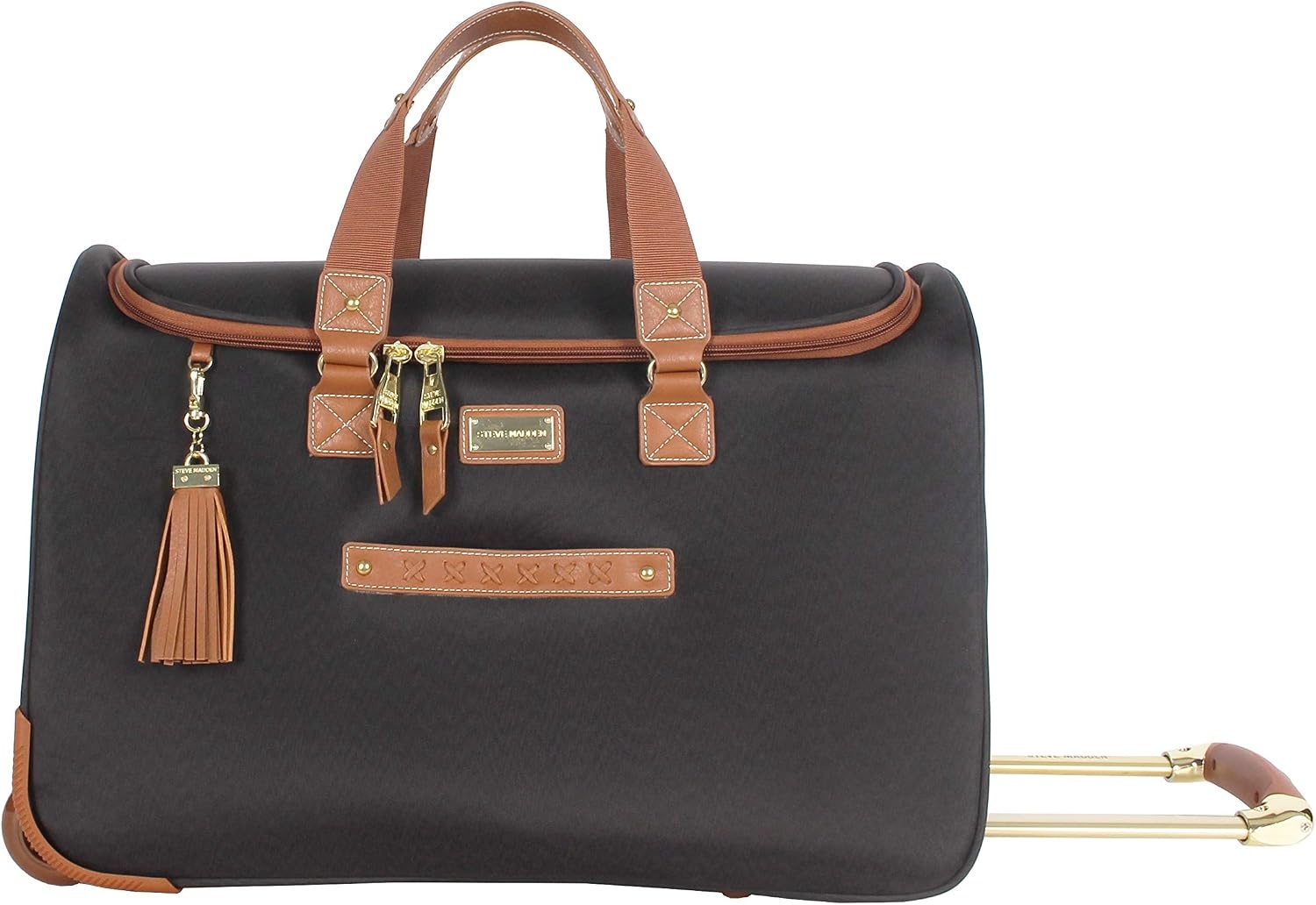 image:imageSteve Madden Designer Carry On Luggage Collection Lightweight 20 Inch Duffel Bag Weekender Overnight Business Travel Suitcase with 2 Rolling Spinner Wheels Global BlackGlobal Black