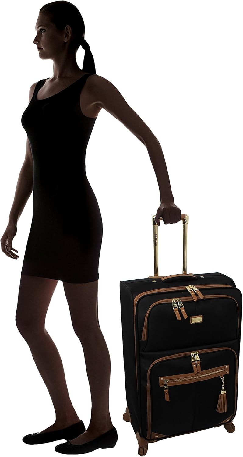 image:imageSteve Madden Designer Luggage Collection 3 Piece Softside Expandable Lightweight Spinner Suitcase Set Travel Set Includes an Under Seat Bag 20Inch Carry on and 28Inch Checked Suitcase ShadowHarlo Black