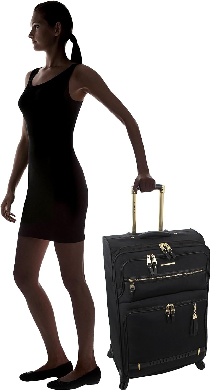 image:imageSteve Madden Designer Luggage Collection 3 Piece Softside Expandable Lightweight Spinner Suitcase Set Travel Set Includes an Under Seat Bag 20Inch Carry on and 28Inch Checked Suitcase ShadowPeekaboo Black