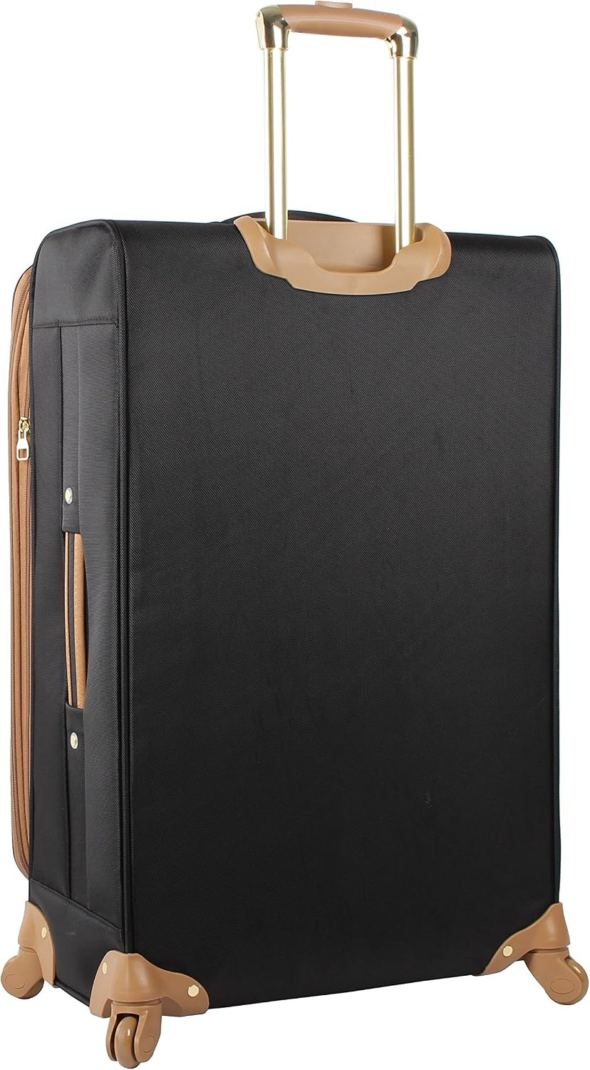 image:imageSteve Madden Designer Luggage Collection 3 Piece Softside Expandable Lightweight Spinner Suitcase Set Travel Set Includes an Under Seat Bag 20Inch Carry on and 28Inch Checked Suitcase ShadowHarlo Black