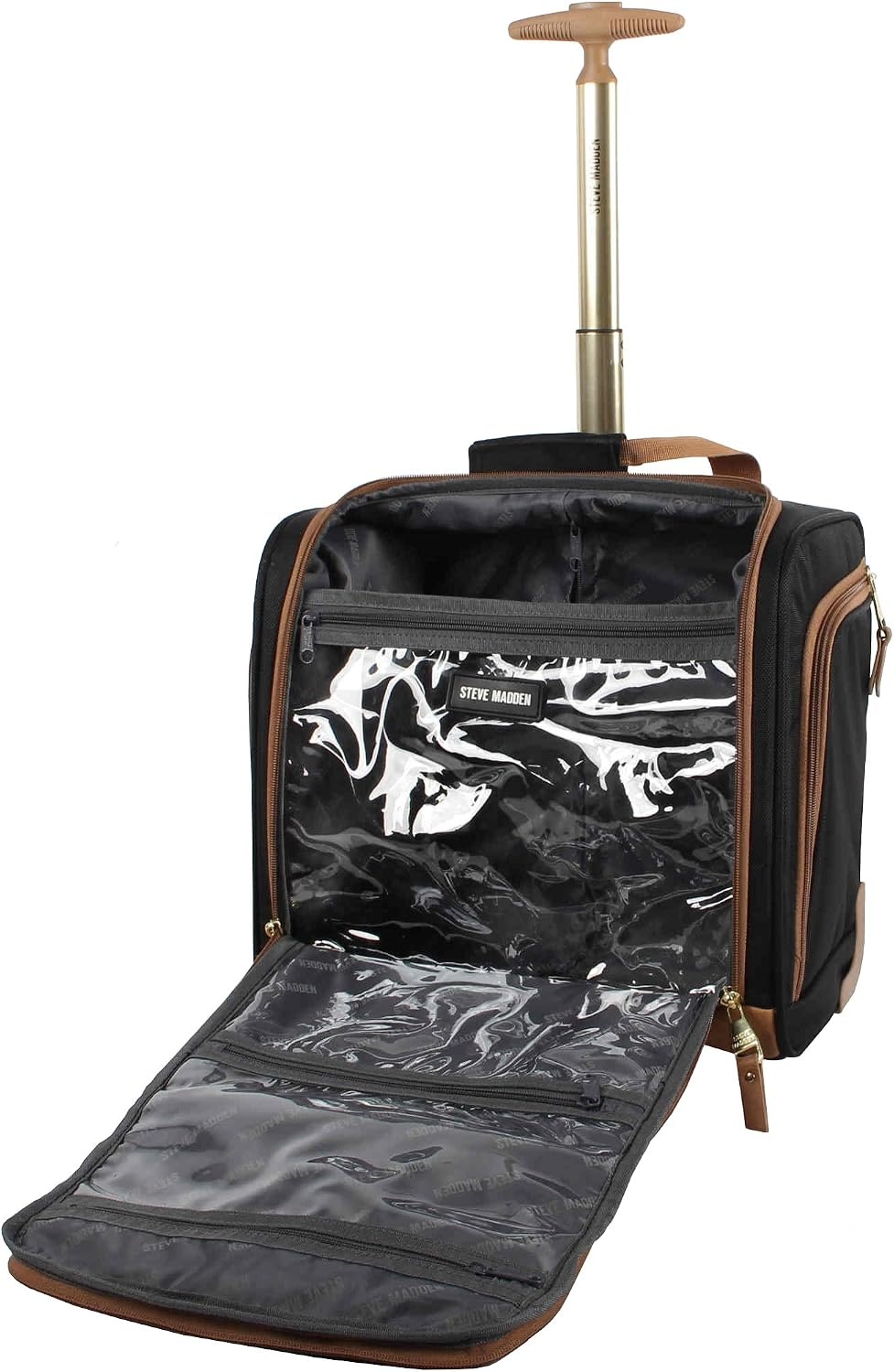 image:imageSteve Madden Designer Luggage Collection 3 Piece Softside Expandable Lightweight Spinner Suitcase Set Travel Set Includes an Under Seat Bag 20Inch Carry on and 28Inch Checked Suitcase ShadowHarlo Black