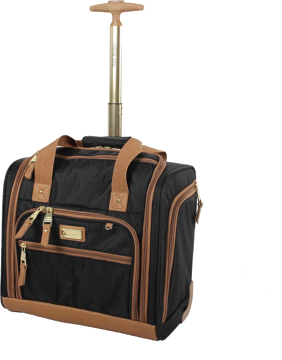 image:imageSteve Madden Designer Luggage Collection 3 Piece Softside Expandable Lightweight Spinner Suitcase Set Travel Set Includes an Under Seat Bag 20Inch Carry on and 28Inch Checked Suitcase ShadowHarlo Black