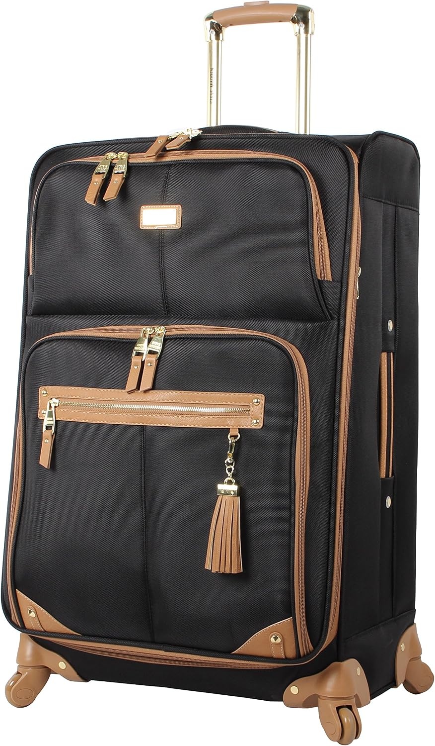 image:imageSteve Madden Designer Luggage Collection 3 Piece Softside Expandable Lightweight Spinner Suitcase Set Travel Set Includes an Under Seat Bag 20Inch Carry on and 28Inch Checked Suitcase ShadowHarlo Black