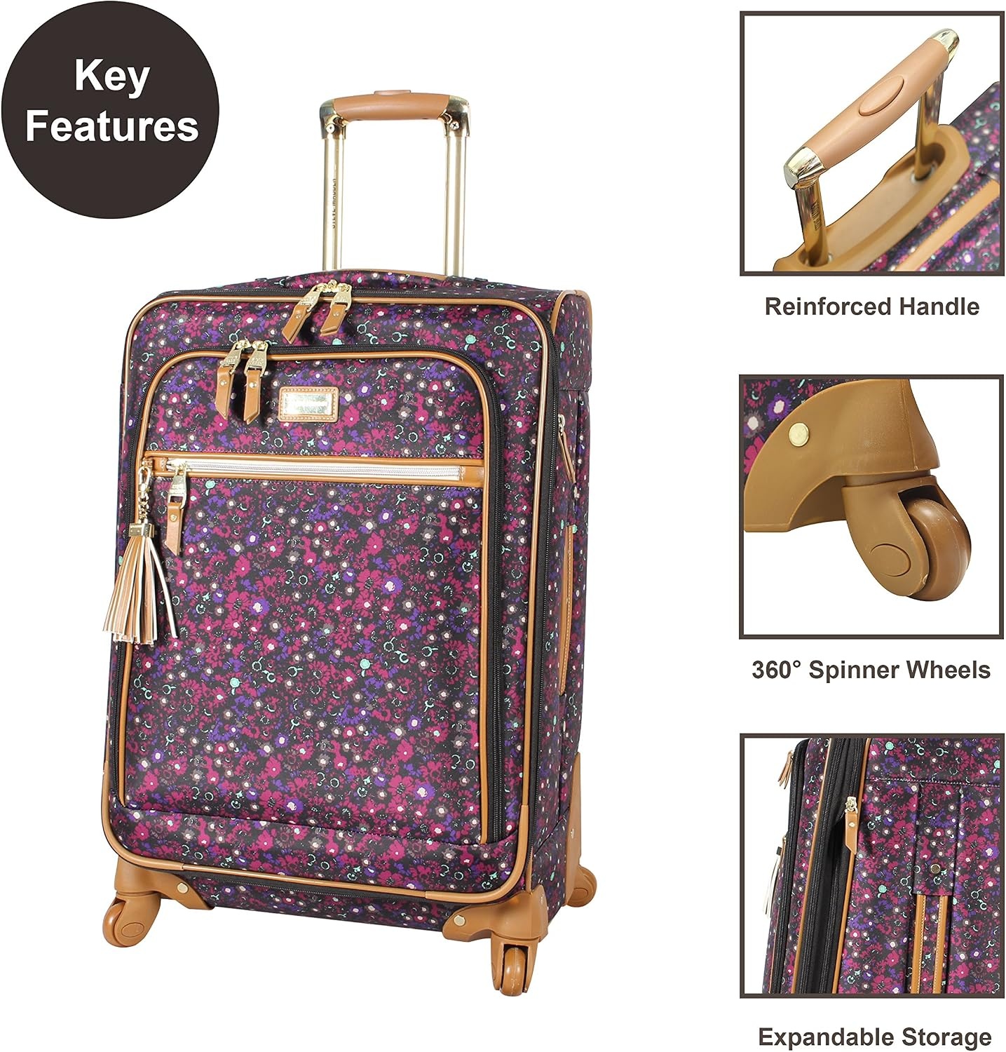 image:imageSteve Madden DesignerGepckkollektion 4teiliges SoftsideKofferSet ReiseSet enthlt eine Tragetasche 508 cm Handgepck 61 cm und 711 cm Karierte Koffer Blue One Size TravelDark Purple