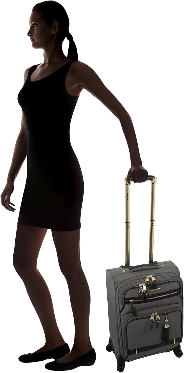 image:imageSteve Madden DesignerGepckkollektion Leichter SoftsideKoffer fr Damen und Herren strapazierfhige 508 cm groe Tragetasche mit 4 rollenden SpinnerRdern Peekaboo Purple 20in Carry on Bag WithPeekaboo Grey