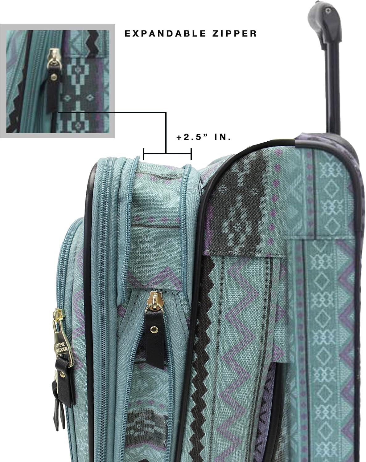 image:imageSteve Madden DesignerGepckkollektion Leichter SoftsideKoffer fr Damen und Herren strapazierfhige 508 cm groe Tragetasche mit 4 rollenden SpinnerRdern Peekaboo Purple 20in Carry on Bag WithLegends Turquoise