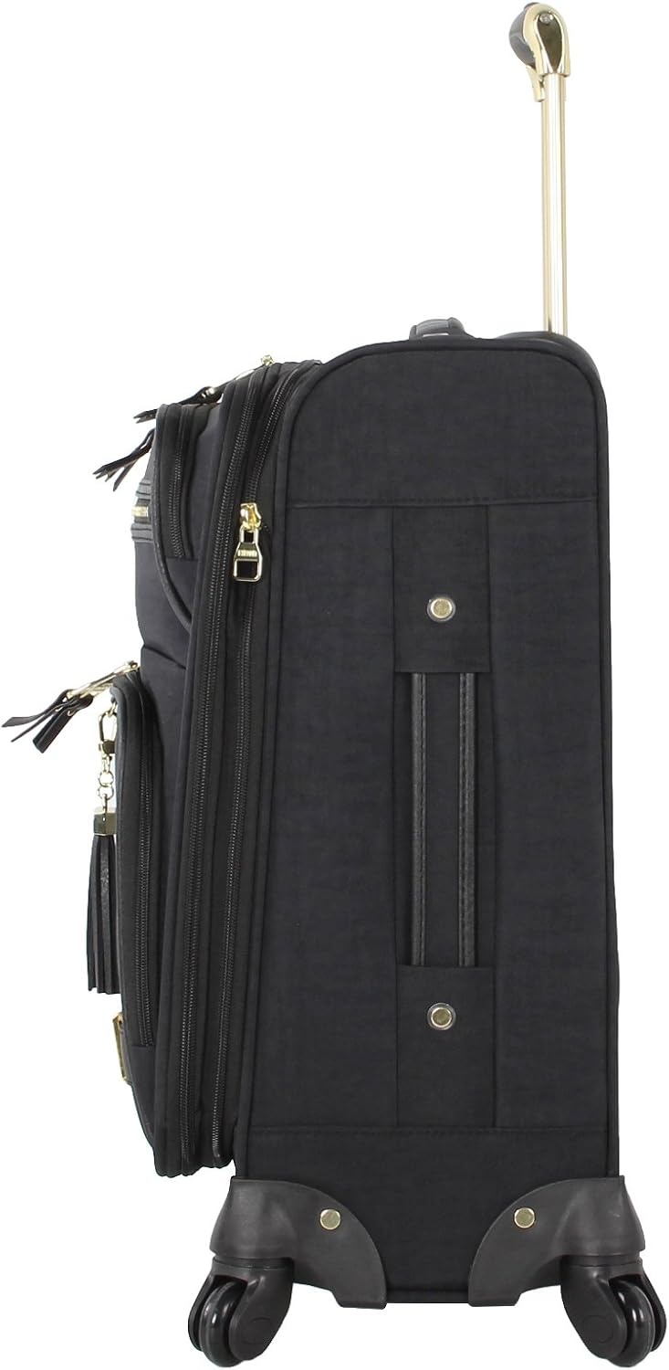 image:imageSteve Madden DesignerGepckkollektion Leichter SoftsideKoffer fr Damen und Herren strapazierfhige 508 cm groe Tragetasche mit 4 rollenden SpinnerRdern Peekaboo Purple 20in Carry on Bag WithPeekaboo Black