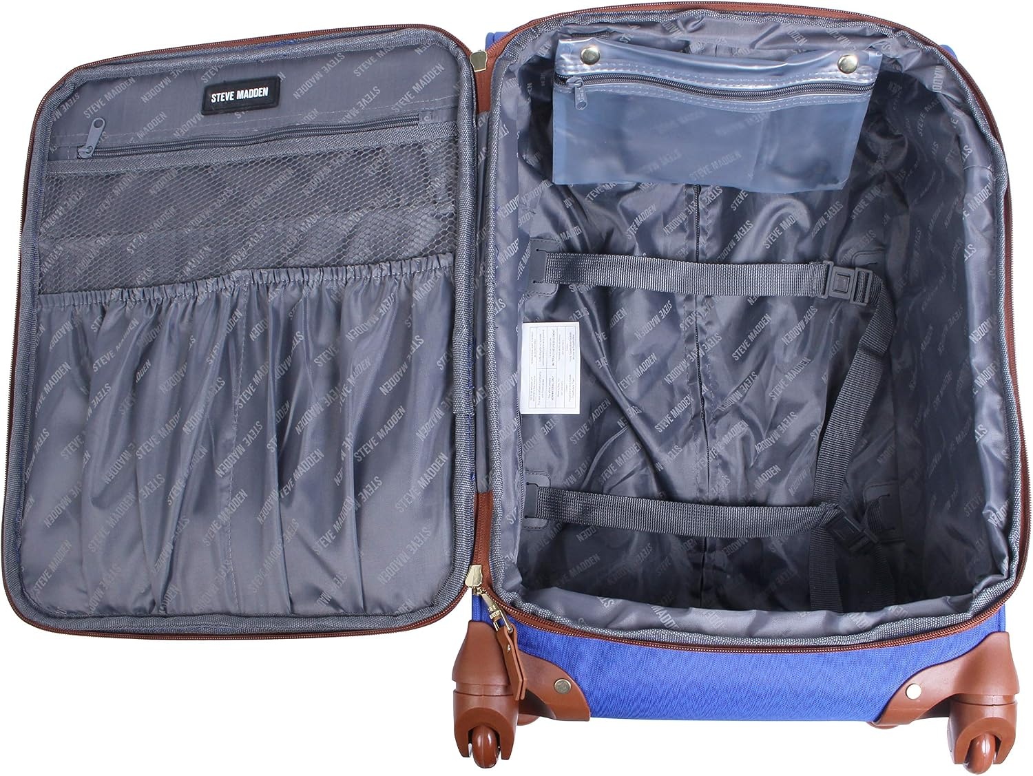 image:imageSteve Madden DesignerGepckkollektion Leichter SoftsideKoffer fr Damen und Herren strapazierfhige 508 cm groe Tragetasche mit 4 rollenden SpinnerRdern Peekaboo Purple 20in Carry on Bag WithGlobal Blue
