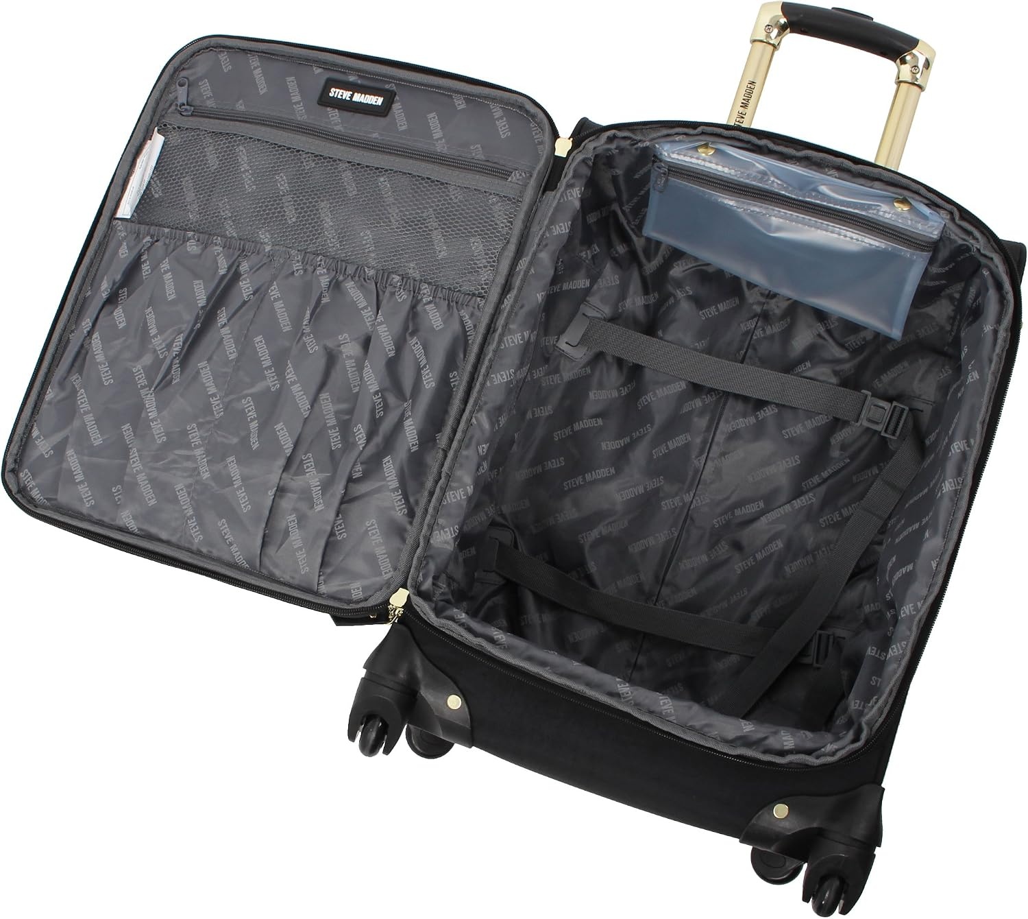 image:imageSteve Madden DesignerGepckkollektion Leichter SoftsideKoffer fr Damen und Herren strapazierfhige 508 cm groe Tragetasche mit 4 rollenden SpinnerRdern Peekaboo Purple 20in Carry on Bag WithPeekaboo Black
