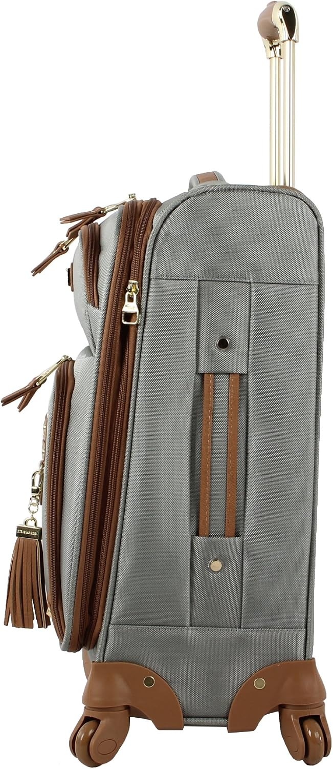 image:imageSteve Madden DesignerGepckkollektion Leichter SoftsideKoffer fr Damen und Herren strapazierfhige 508 cm groe Tragetasche mit 4 rollenden SpinnerRdern Peekaboo Purple 20in Carry on Bag WithHarlo Gray