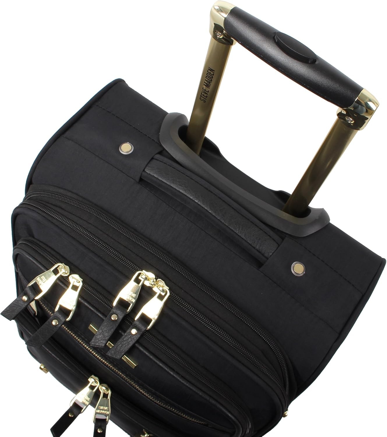 image:imageSteve Madden DesignerGepckkollektion Leichter SoftsideKoffer fr Damen und Herren strapazierfhige 508 cm groe Tragetasche mit 4 rollenden SpinnerRdern Peekaboo Purple 20in Carry on Bag WithPeekaboo Black