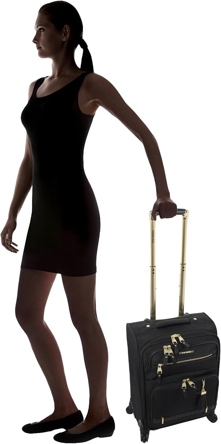 image:imageSteve Madden DesignerGepckkollektion Leichter SoftsideKoffer fr Damen und Herren strapazierfhige 508 cm groe Tragetasche mit 4 rollenden SpinnerRdern Peekaboo Purple 20in Carry on Bag WithPeekaboo Black