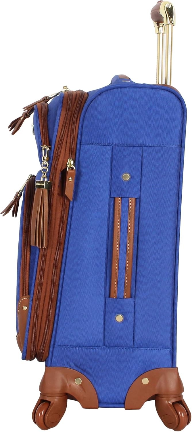 image:imageSteve Madden DesignerGepckkollektion Leichter SoftsideKoffer fr Damen und Herren strapazierfhige 508 cm groe Tragetasche mit 4 rollenden SpinnerRdern Peekaboo Purple 20in Carry on Bag WithGlobal Blue