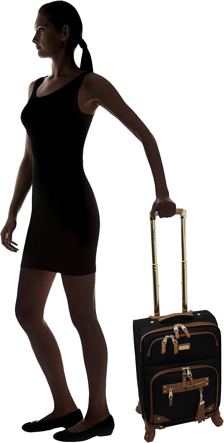 image:imageSteve Madden DesignerGepckkollektion Leichter SoftsideKoffer fr Damen und Herren strapazierfhige 508 cm groe Tragetasche mit 4 rollenden SpinnerRdern Peekaboo Purple 20in Carry on Bag WithHarlo Black