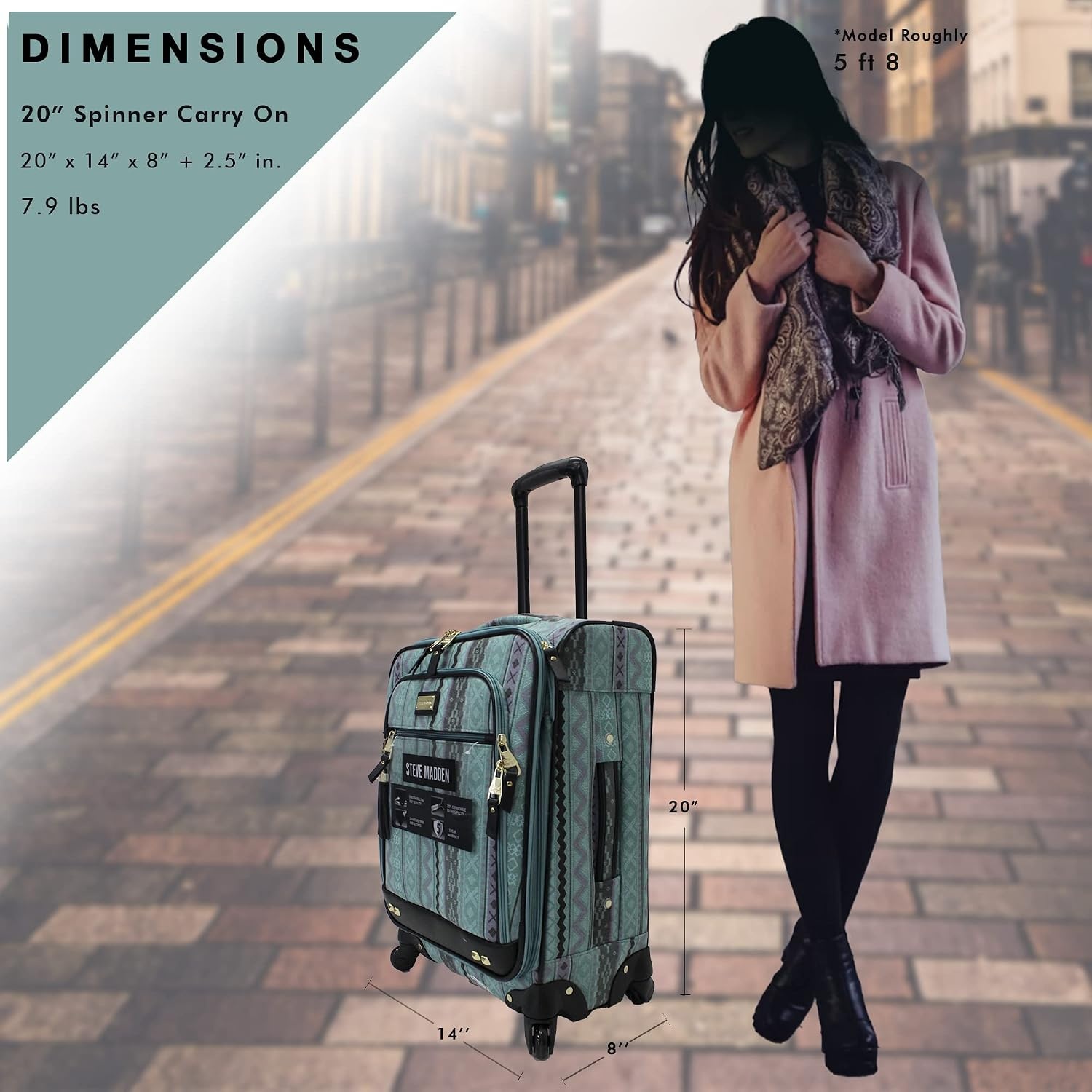 image:imageSteve Madden DesignerGepckkollektion Leichter SoftsideKoffer fr Damen und Herren strapazierfhige 508 cm groe Tragetasche mit 4 rollenden SpinnerRdern Peekaboo Purple 20in Carry on Bag WithLegends Turquoise