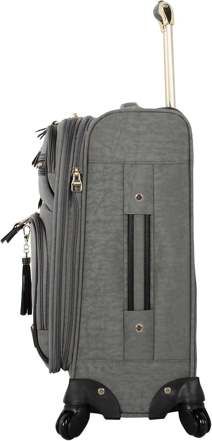 image:imageSteve Madden DesignerGepckkollektion Leichter SoftsideKoffer fr Damen und Herren strapazierfhige 508 cm groe Tragetasche mit 4 rollenden SpinnerRdern Peekaboo Purple 20in Carry on Bag WithPeekaboo Grey