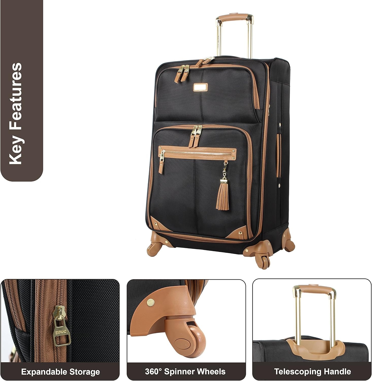 image:imageSteve Madden DesignerGepckkollektion Leichter SoftsideKoffer fr Damen und Herren strapazierfhige 508 cm groe Tragetasche mit 4 rollenden SpinnerRdern Peekaboo Purple 20in Carry on Bag WithHarlo Black