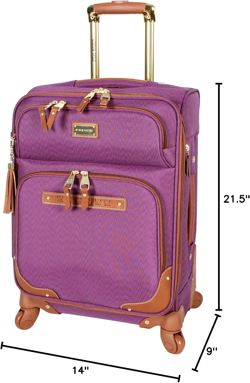 image:imageSteve Madden DesignerGepckkollektion Leichter SoftsideKoffer fr Damen und Herren strapazierfhige 508 cm groe Tragetasche mit 4 rollenden SpinnerRdern Peekaboo Purple 20in Carry on Bag WithGlobal Purple