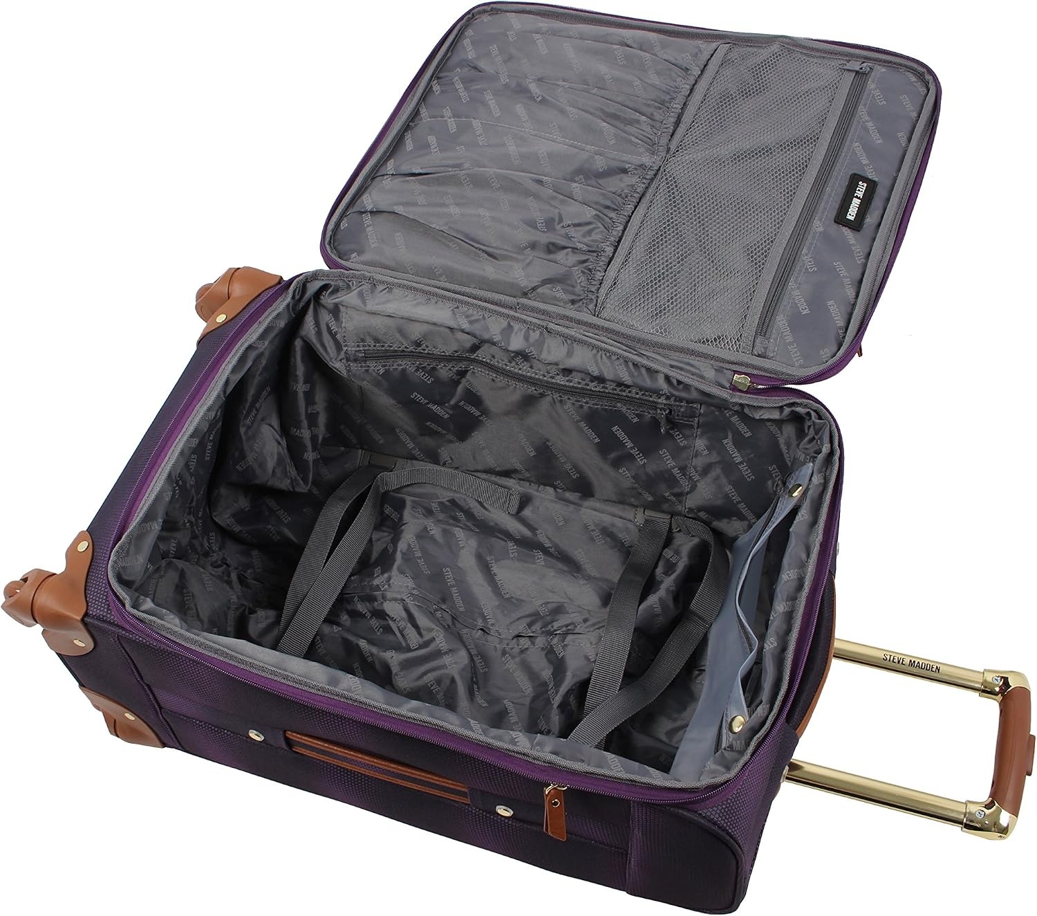 image:imageSteve Madden DesignerGepckkollektion Leichter SoftsideKoffer fr Damen und Herren strapazierfhige 508 cm groe Tragetasche mit 4 rollenden SpinnerRdern Peekaboo Purple 20in Carry on Bag WithShadow Purple