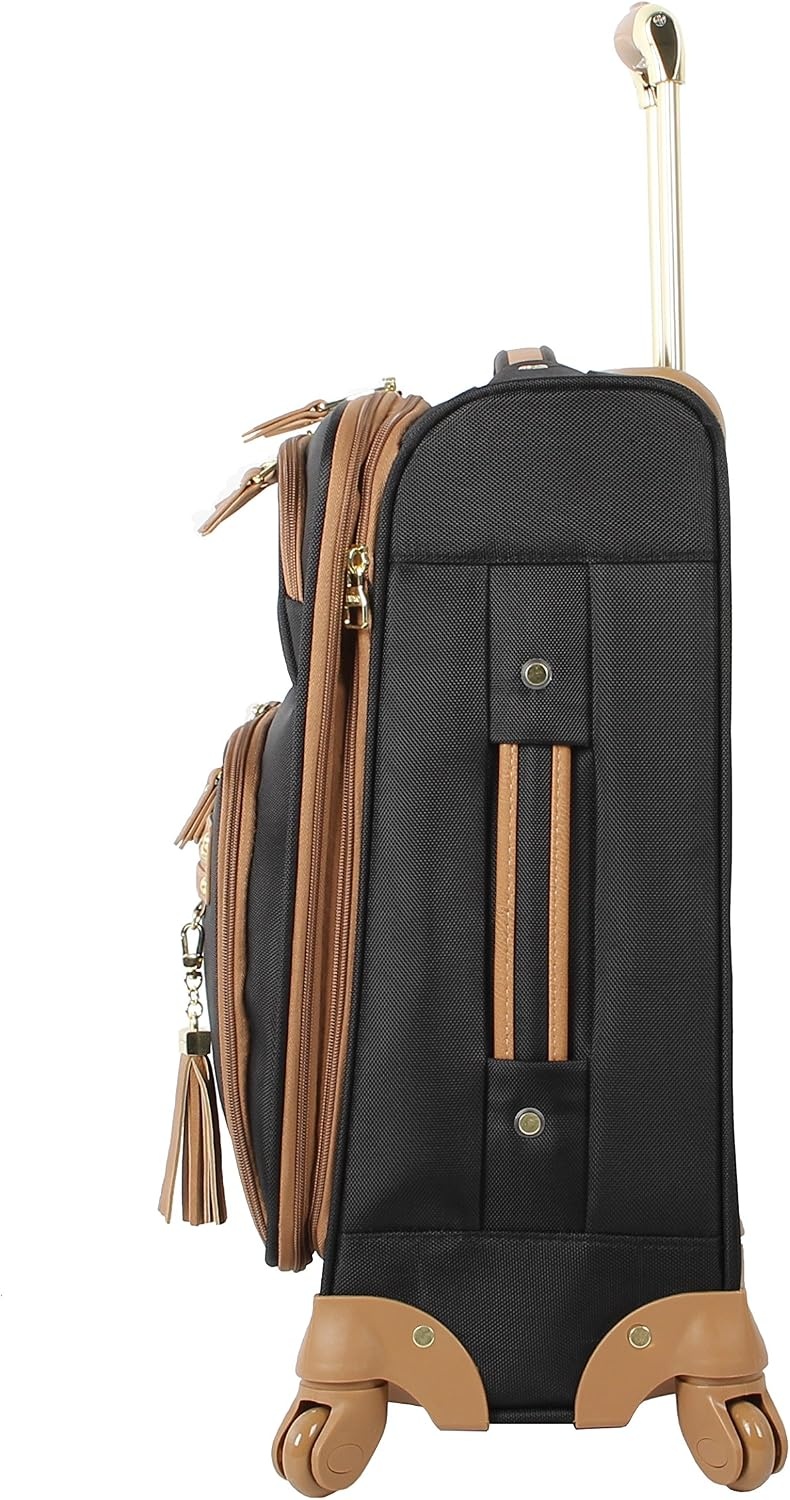 image:imageSteve Madden DesignerGepckkollektion Leichter SoftsideKoffer fr Damen und Herren strapazierfhige 508 cm groe Tragetasche mit 4 rollenden SpinnerRdern Peekaboo Purple 20in Carry on Bag WithHarlo Black