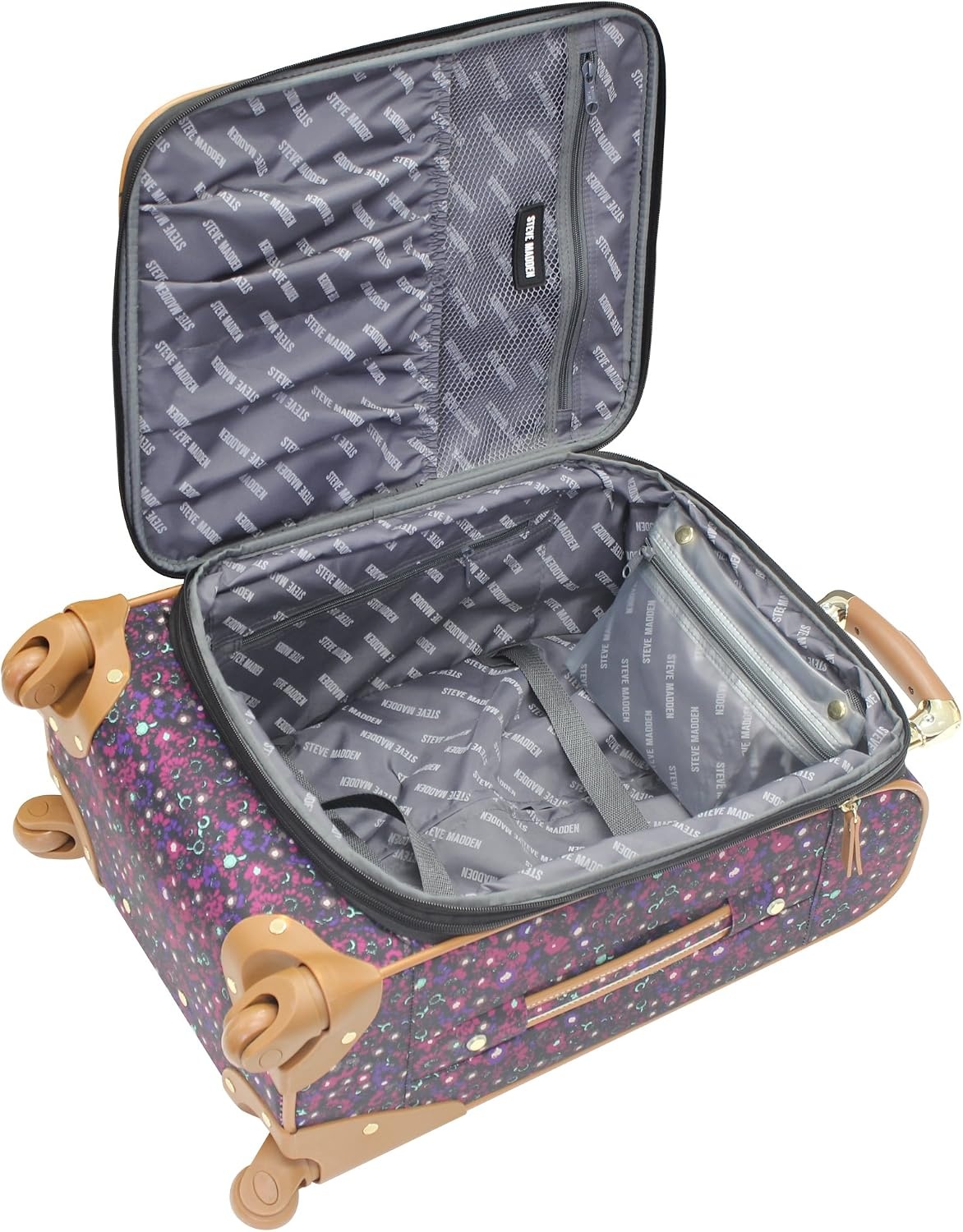 image:imageSteve Madden DesignerGepckkollektion Leichter SoftsideKoffer fr Damen und Herren strapazierfhige 508 cm groe Tragetasche mit 4 rollenden SpinnerRdern Peekaboo Purple 20in Carry on Bag WithDark Purple