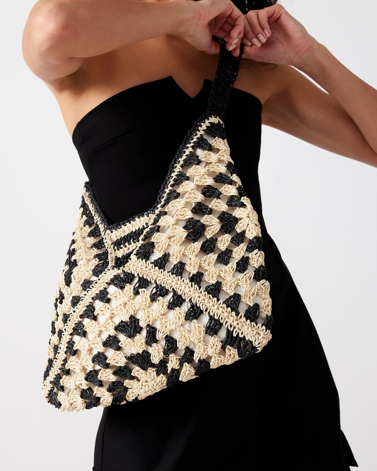 image:imageSteve Madden Womens Steve Madden Bora Straw Crochet HoboBlack
