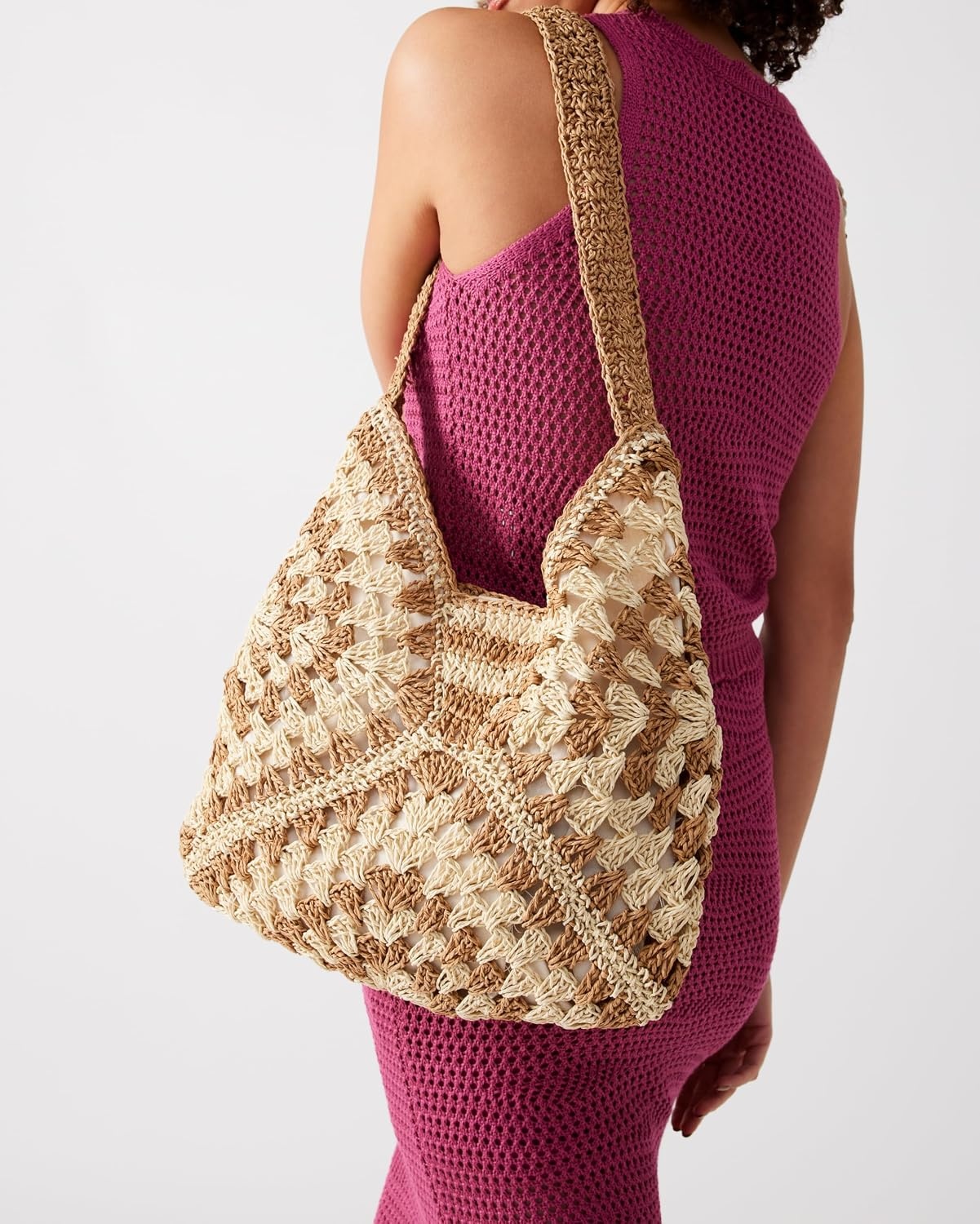 image:imageSteve Madden Womens Steve Madden Bora Straw Crochet HoboBone