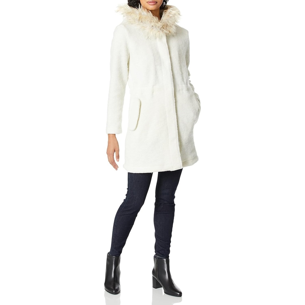 image:imageBB Dakota Juniors Brushed Ribbed Coat with Faux Fur Trim Hood