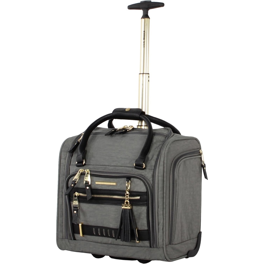 image:imageSteve Madden Designer 15 Inch Carry on Suitcase Small Weekender Overnight Business Travel Luggage Lightweight 2 Rolling Spinner Wheels Under Seat Bag for Women Shadow PurplePeekaboo Grey