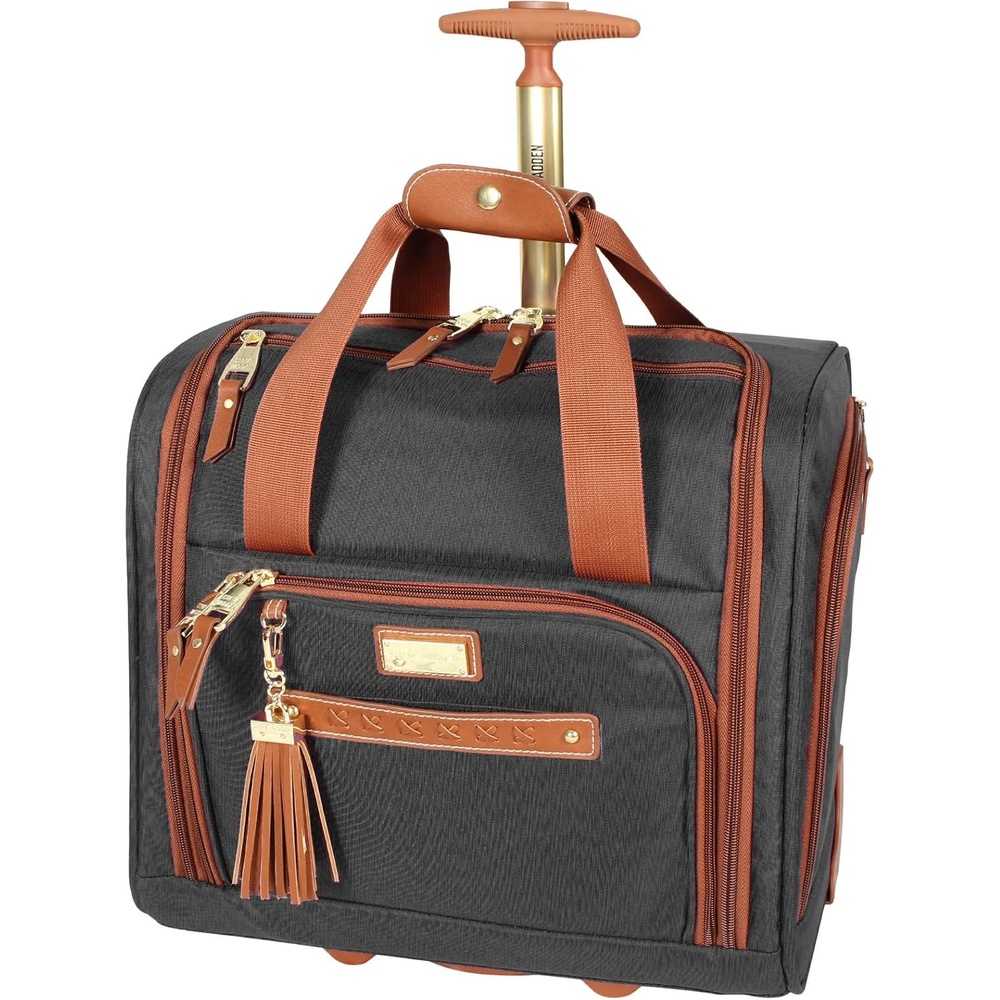 image:imageSteve Madden Designer 15 Inch Carry on Suitcase Small Weekender Overnight Business Travel Luggage Lightweight 2 Rolling Spinner Wheels Under Seat Bag for Women Black us11 SportsBlack