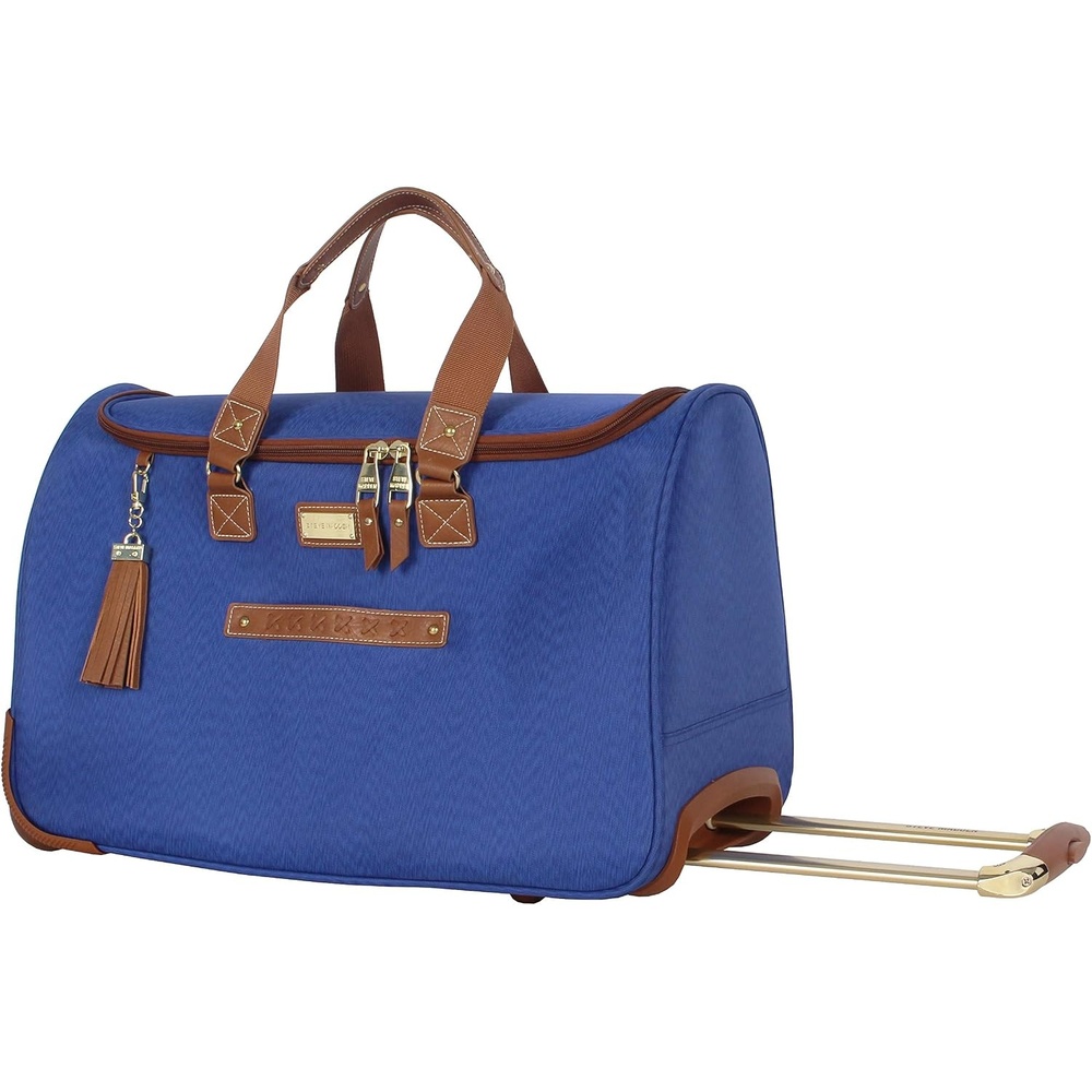 image:imageSteve Madden Designer Carry On Luggage Collection Lightweight 20 Inch Duffel Bag Weekender Overnight Business Travel Suitcase with 2 Rolling Spinner Wheels Global BlackGlobal Blue