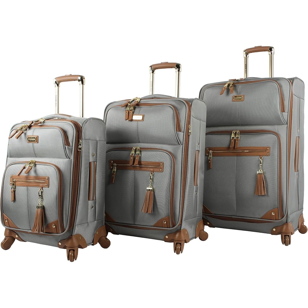 image:imageSteve Madden Designer Luggage Collection  3 Piece Softside Expandable Lightweight Spinner Suitcase Set  Travel Set includes 20 Inch Carry on 24 Inch amp 28Inch Checked Suitcases Black GreyHarlo Gray